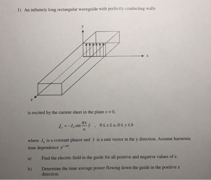 Solved 1 An Infinitely Long Rectangular Waveguide With P 1 An Infinitely Long Rectangular Waveguide With Perfectly Conducting Walls Is Excited By The Cur