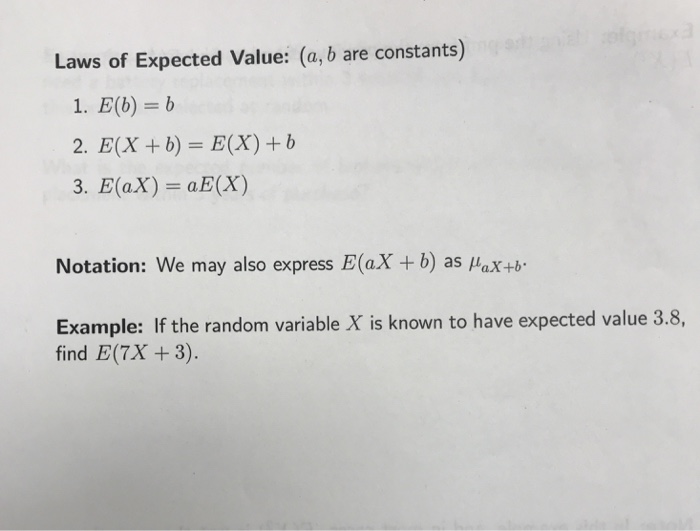 Solved Laws Of Expected Value A B Are Constants 1 E Chegg Com