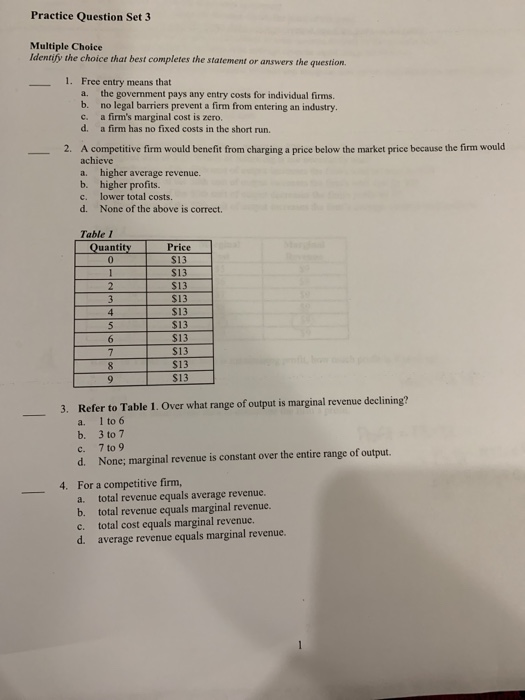 Solved Practice Question Set 3 Multiple Choice Ldentify T Chegg Com