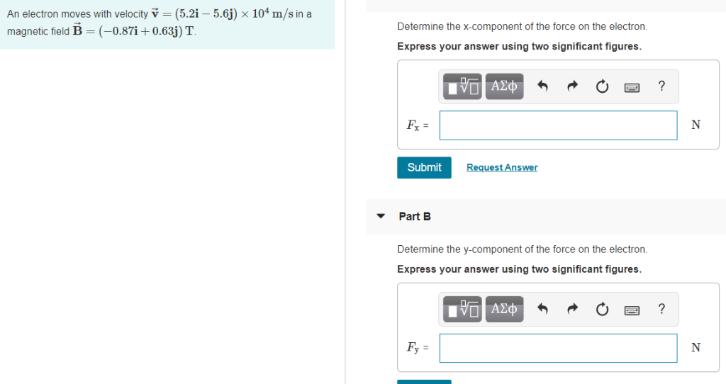 Solved An Electron Moves With Velocity V 5 2i 5 6j X 10 Chegg Com