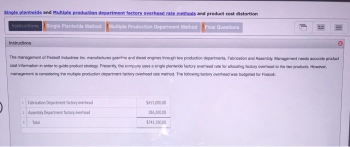 Solved Single Plantwide And Multiple Production Departmen