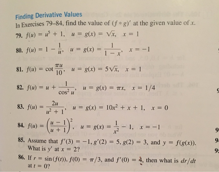 Solved Finding Derivative Values In Exercises 79 84 Find Chegg Com