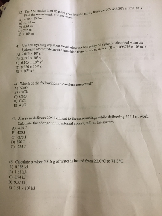 Solved 42 The Am Station Kbor Pla Find The Wavelength Of Chegg Com