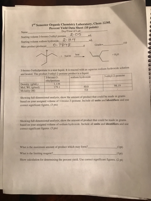 Solved 1 Semester Organic Chemistry Laboratory Chem 22 Chegg Com