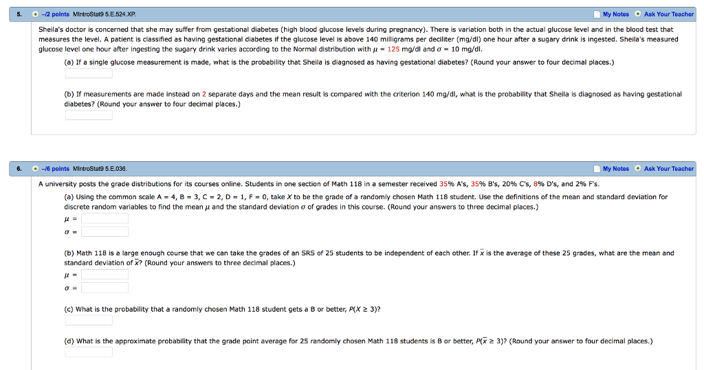 Solved 5 12 Points Mintrostat9 5 E 524 Xp My Notes Ask Chegg Com