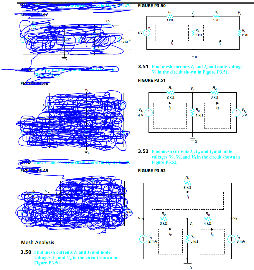 For The Circuit In Fig 3 51 Obtain V1 And V2 Solved FIGURE P3.50 2 kn 10 kn 3.51 Find mesh currents 11 | Chegg.com