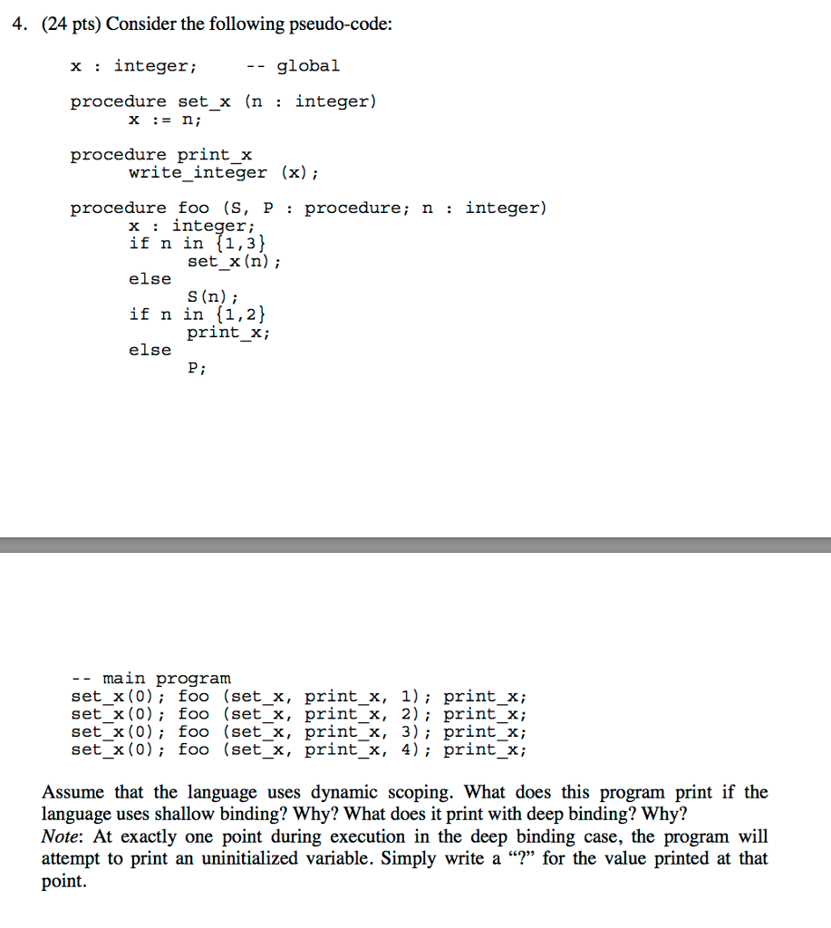 4 24 Pts Consider The Following Pseudo Code X Chegg Com