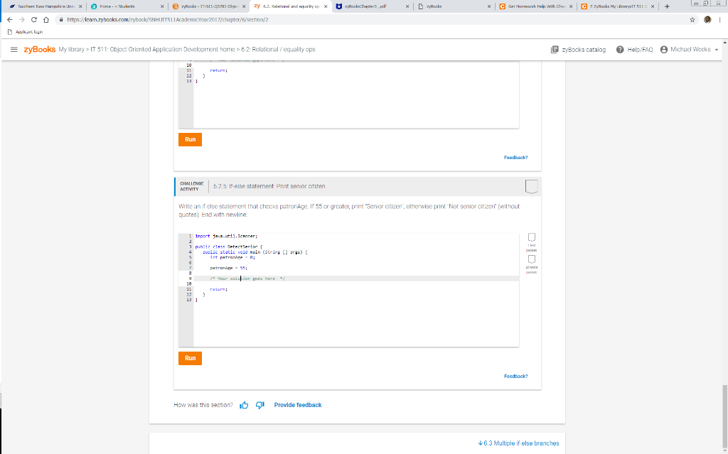 × | G Gatrkr ework-withCh.RX | G !Zythaks NVLin.rwiT https: zyBookS My library。IT 511 object Oriented Appication Development