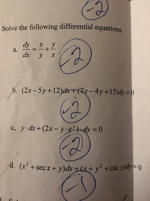 Solve The Following Differential Equations Ay X Y Chegg Com