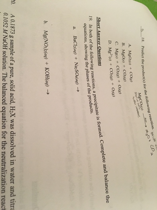 Solved E Product S For The Following Reaction A Mgo2 S Chegg Com