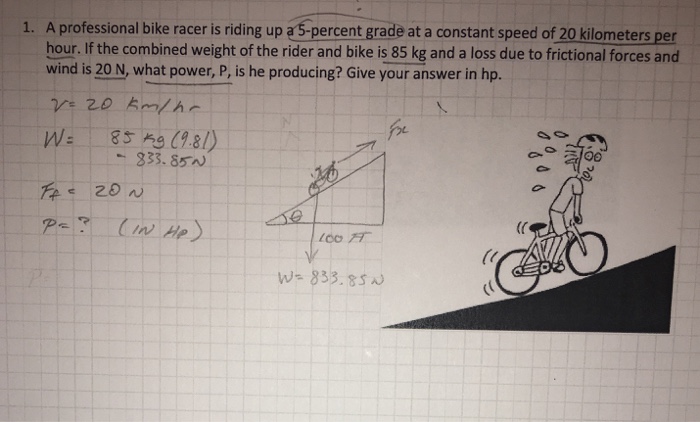 Solved A Professional Bike Racer Is Riding Up A 5 Percent Chegg Com