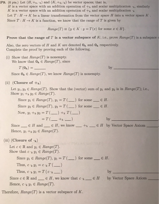 Solved P9 6 Pts Let H H H And K K K Be Vect Chegg Com