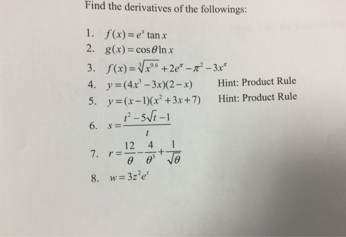 Solved Find The Derivatives Of The Followings F X E X Chegg Com