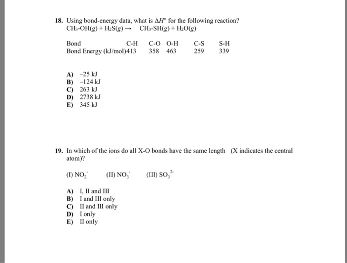Solved 18 Using Bond Energy Data What Is For The Follow Chegg Com