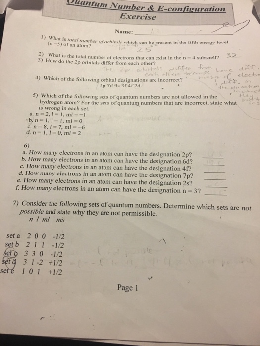 Solved Antum Number E Configuration Exercise Name 1 W Chegg Com