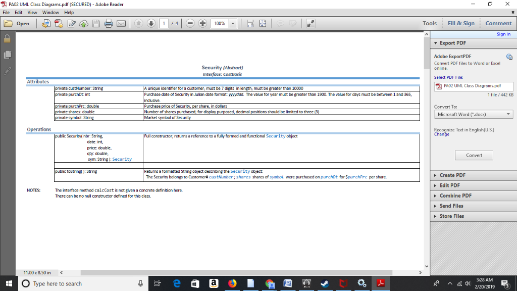 PA02 UML Class Diagrams.pdf (SECURED) - Adobe Reader File Edit View Window Help 100% Tools Fill 8 Sign Comment Sign In Export