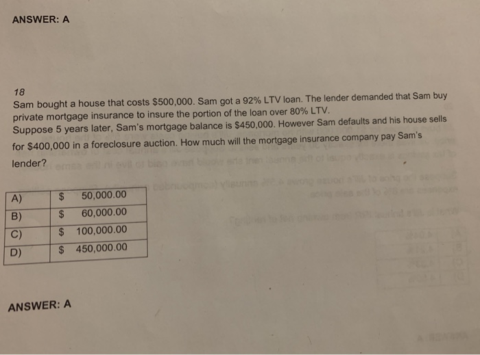 Solved Answer A 18 Sam Bought A House That Costs 500 00 Chegg Com