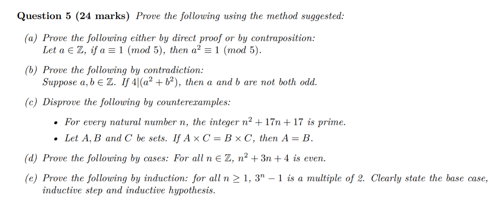 Solved Prove The Following Using The Method Suggested A Chegg Com