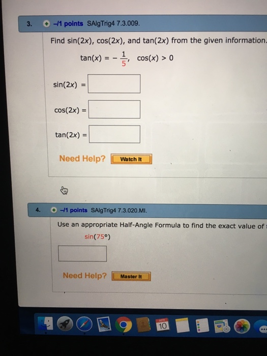 Solved Find Sin 2x Cos 2x And Tan 2x From The Given Chegg Com