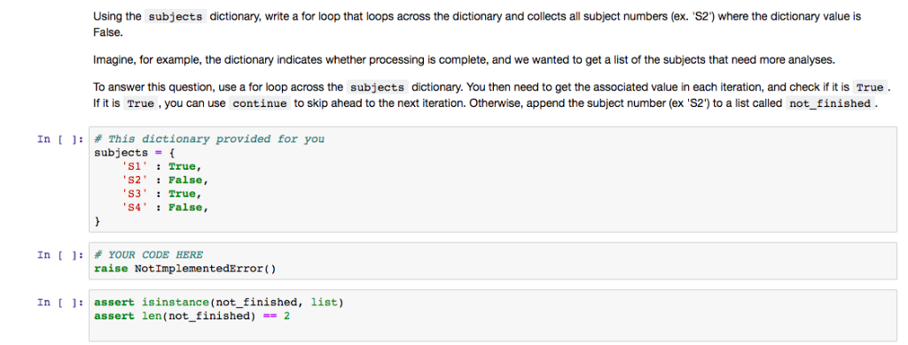 Using the subjects dictionary, write a for loop that loops across the dictionary and collects all subject numbers (ex. S2) w