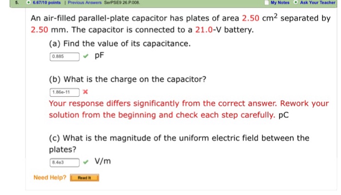 An Air Filled Parallel Plate Capacitor Has Plates Of Chegg 