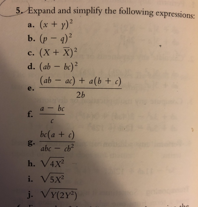 Solved 5 Expand And Simplify The Following Expressions A Chegg Com