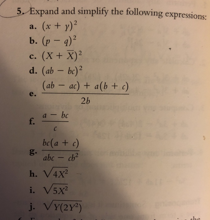 5 Expand And Simplify The Following Expressions A Chegg Com