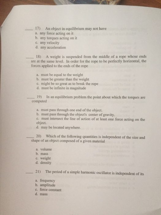 17 An Object In Equilibrium May Not Have A Any Chegg Com