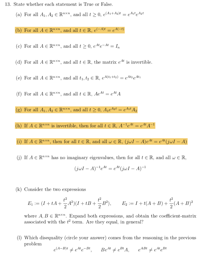 Solved 13 State Whether Each Statement Is True Or False Chegg Com