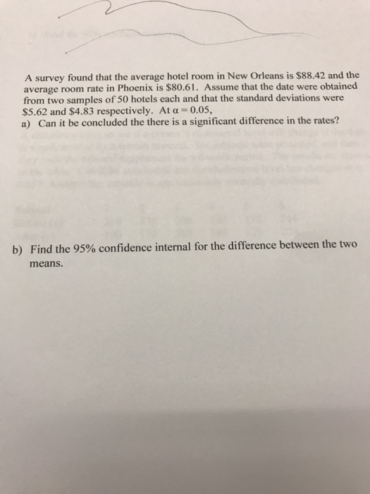 Solved A Survey Found That The Average Hotel Room In New