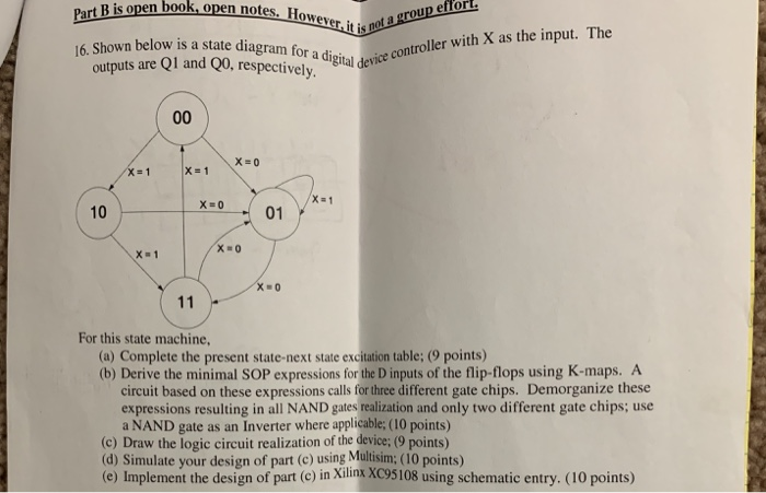 B is open book, open notes. Howe 16. Shown below is a state diagram for outputs are Q1 and Q0, respectively. it tively. digei