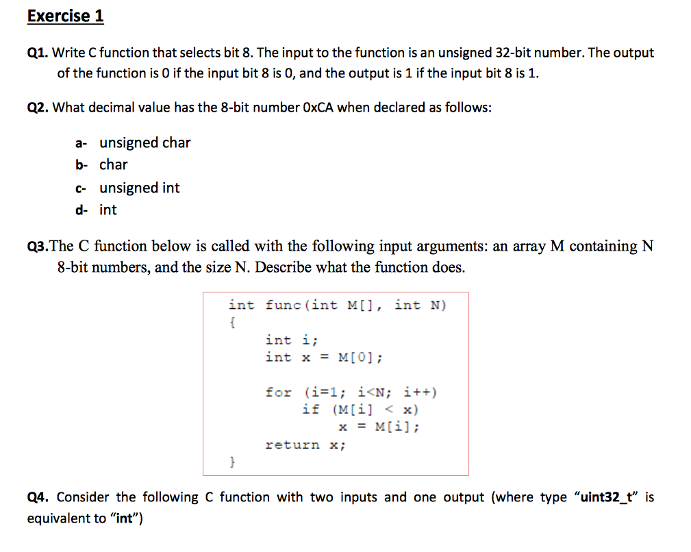 Solved Exercise 29 Q29. Write C function that selects bit 29.  Chegg.com