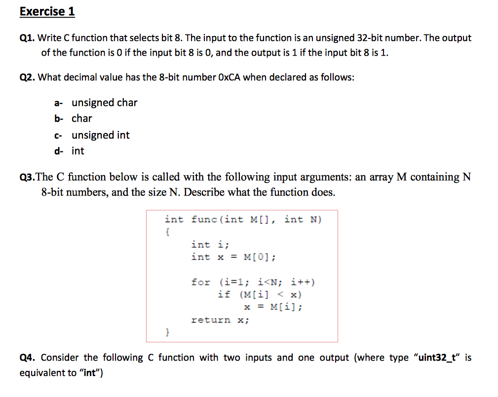 Solved Exercise 27 Q27. Write C function that selects bit 27.  Chegg.com