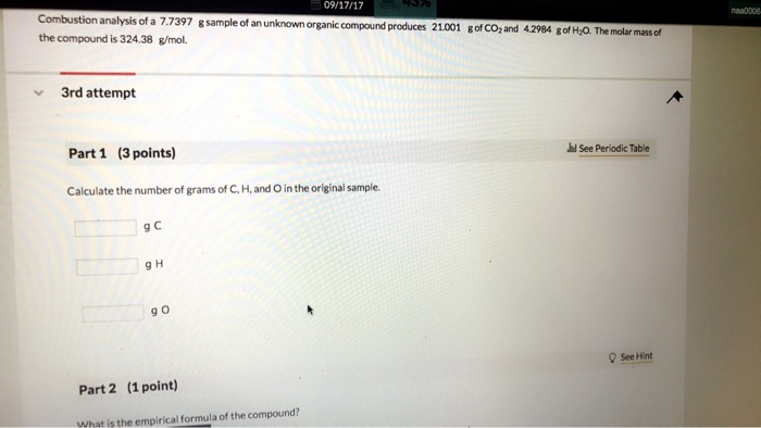 Solved Calculate The Number Of Grams Of C H And O In Th Chegg Com