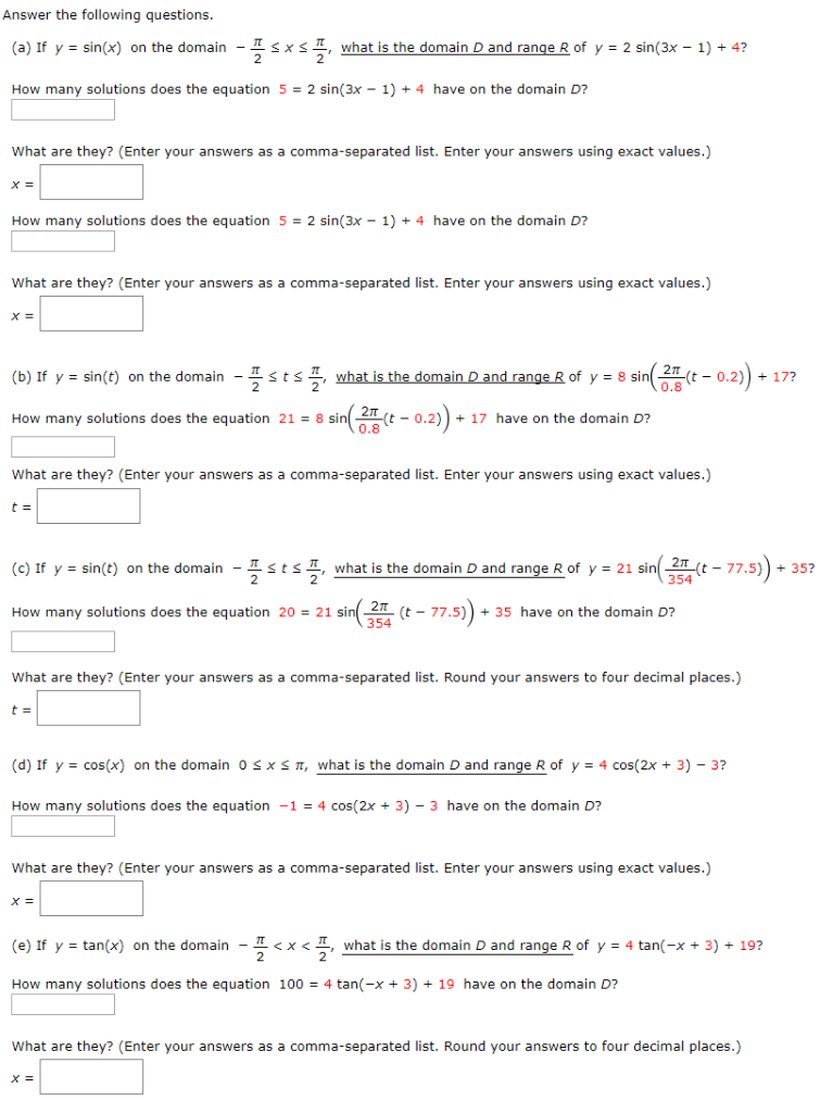 Solved Answer The Following Questions A If Y Sin X Chegg Com