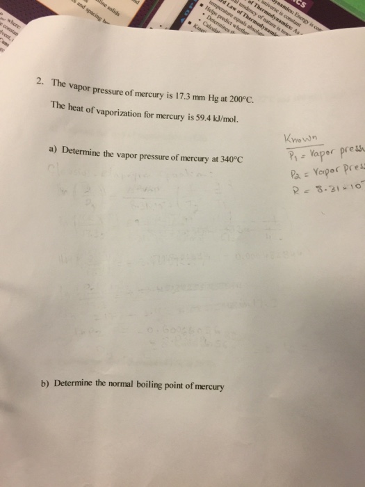 Solved The Vapor Pressure Of Mercury Is 17 3 Mm Hg At 0 Chegg Com