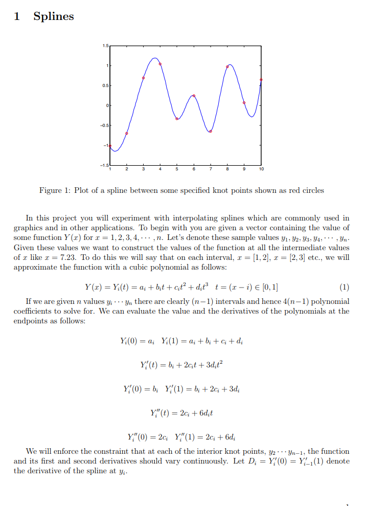 1 Splines 1 5 0 5 0 5 Figure 1 Plot Of A Spline Chegg Com