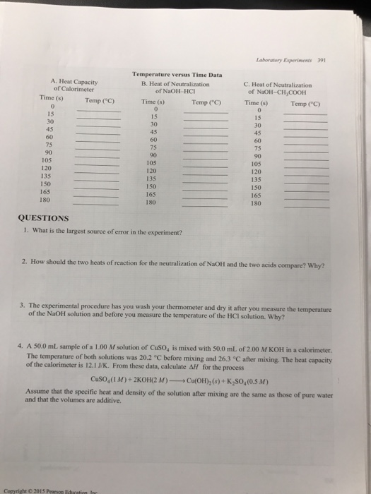 Solved REPORT SHEET EXPERIMENT Heat Of Neutralization 28