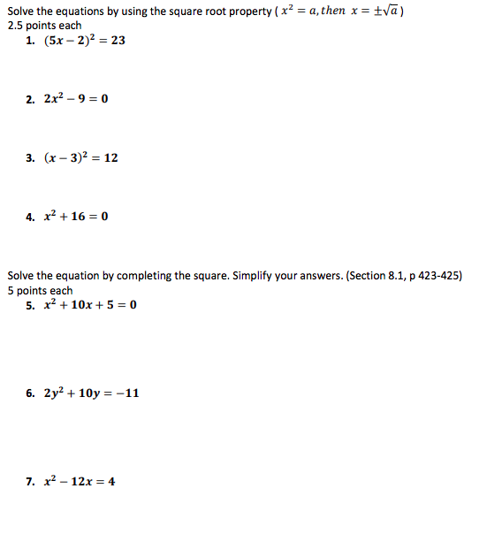 Solved Solve The Equations By Using The Square Root Property Chegg Com