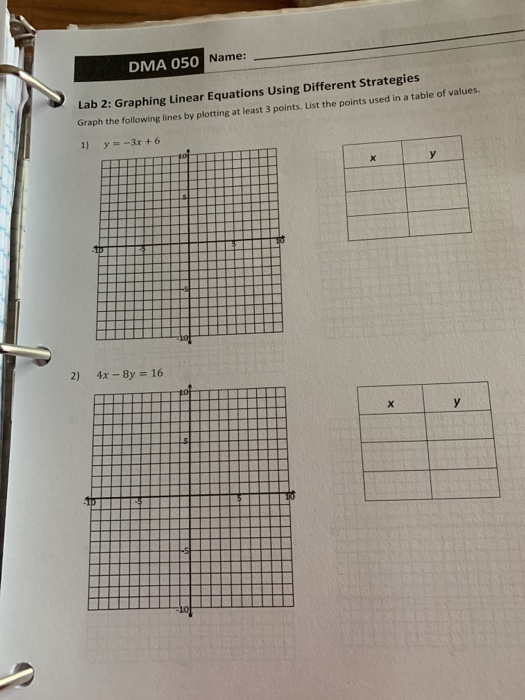 Solved O Name Dma 050 Lab 2 Graphing Linear Equations U