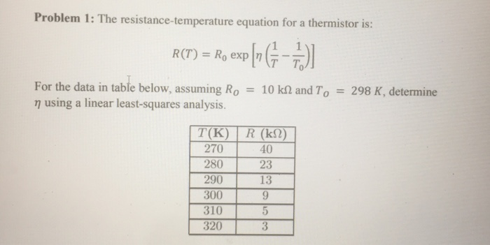 Solved Problem 1 The Resistance Temperature Equation For Chegg Com