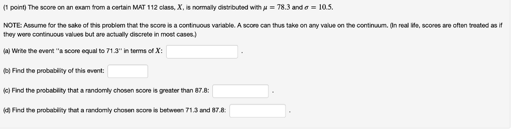 Solved 1 Point The Score On An Exam From A Certain Mat