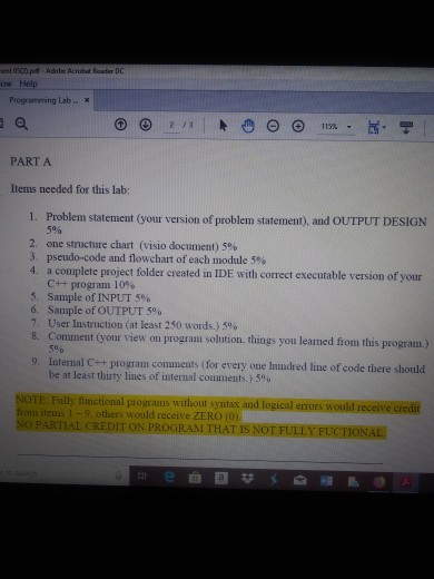 eit Osp. pdf . Adube ALiubof Reader DC Programming Lab. PART A Items needed for this lab: Problem statement (your version of