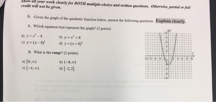 Solved Given The Graph Of The Quadratic Function Below A