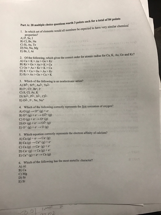 Solved Part A: 28 Multiple Choice Questions Worth 3 Points | Chegg.com