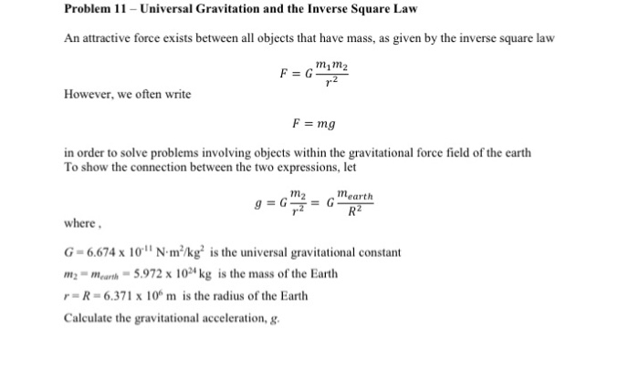 Solved Problem 11 Universal Gravitation And The Inverse Chegg Com