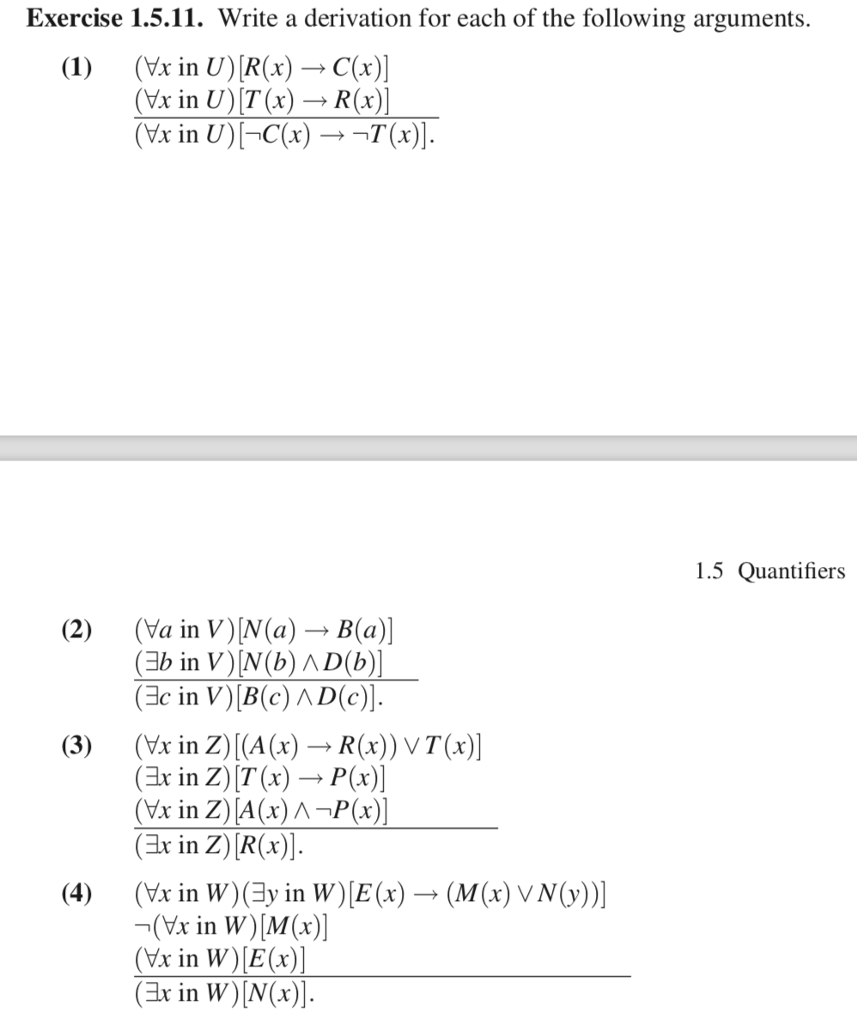 Solved Exercise 1 5 11 Write A Derivation For Each Of Th Chegg Com