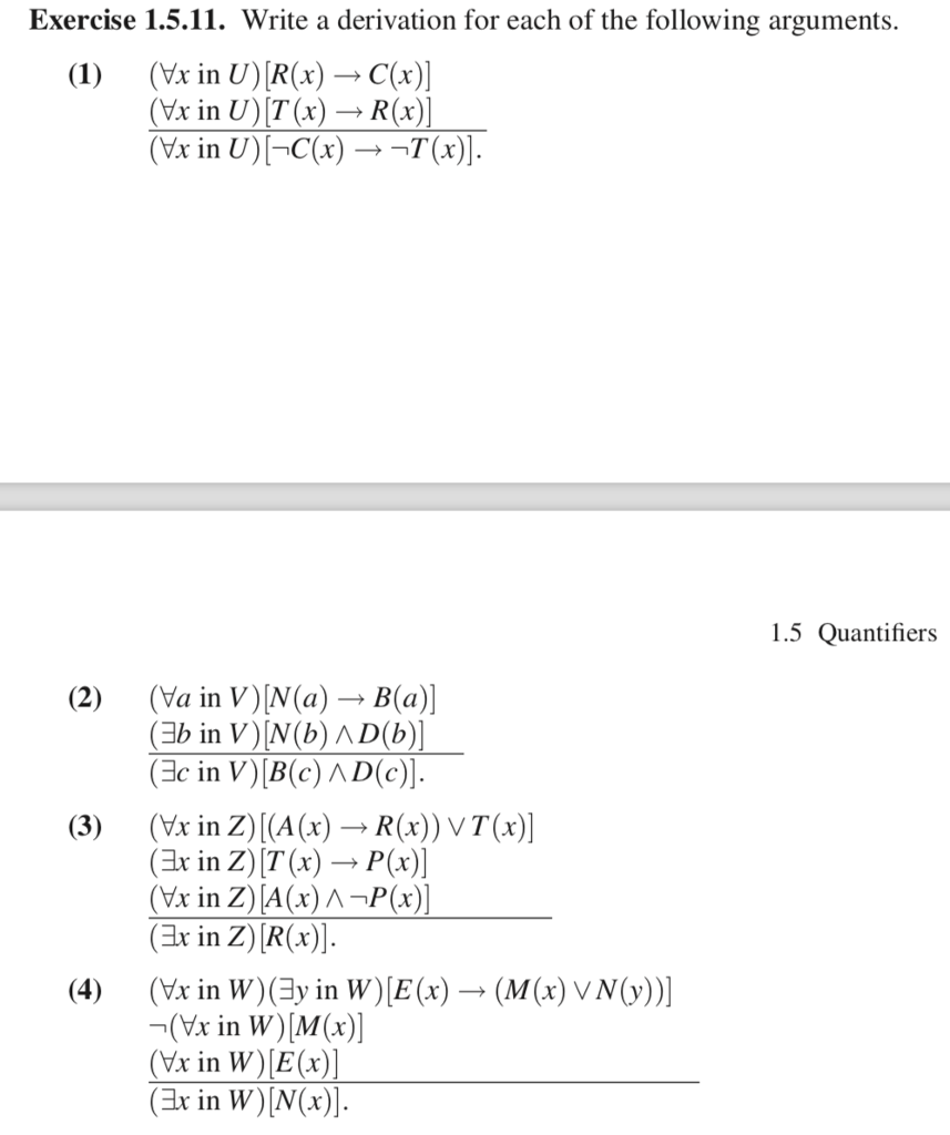 Solved Exercise 1 5 11 Write A Derivation For Each Of The Chegg Com