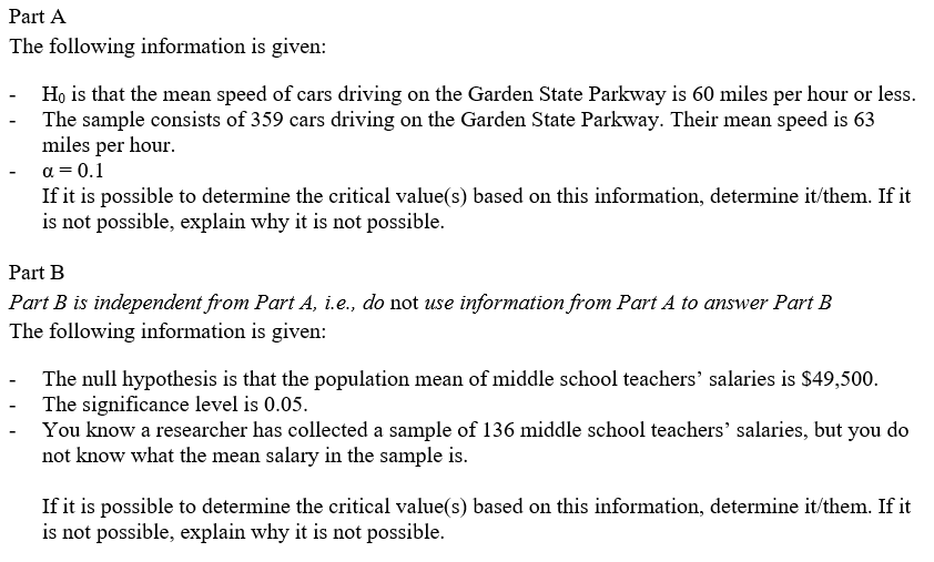 Solved Part A The Following Information Is Given Ho Is T