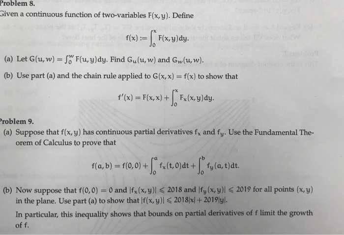 Solved Problem 8 Given A Continuous Function Of Two Varia Chegg Com